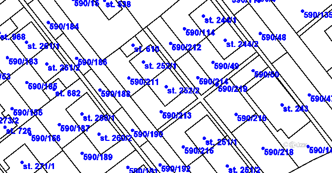 Parcela st. 252/2 v KÚ Mladcová, Katastrální mapa