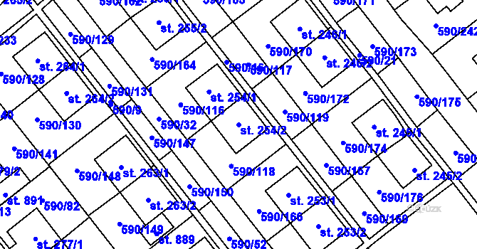 Parcela st. 254/2 v KÚ Mladcová, Katastrální mapa