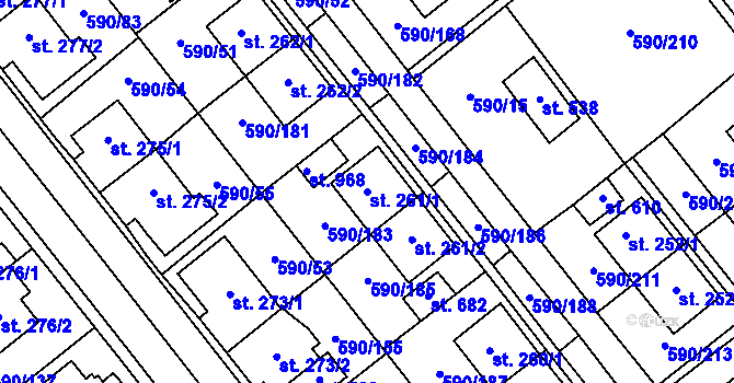 Parcela st. 261/1 v KÚ Mladcová, Katastrální mapa