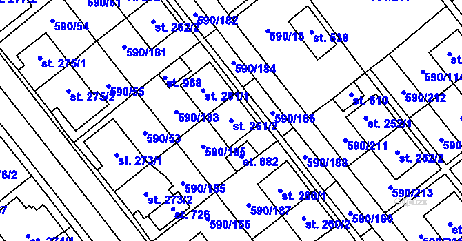 Parcela st. 261/2 v KÚ Mladcová, Katastrální mapa