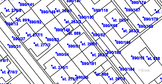 Parcela st. 262/1 v KÚ Mladcová, Katastrální mapa