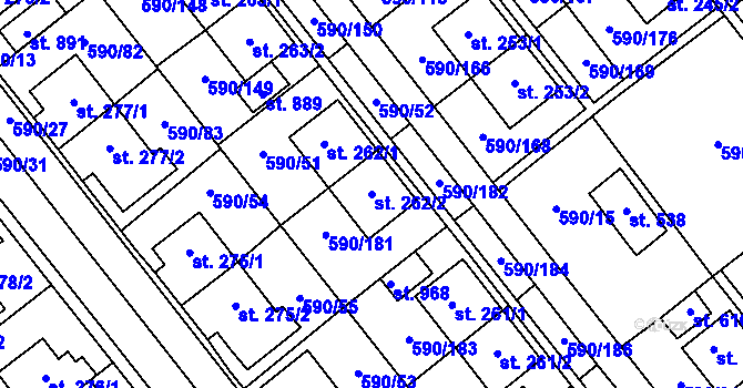 Parcela st. 262/2 v KÚ Mladcová, Katastrální mapa
