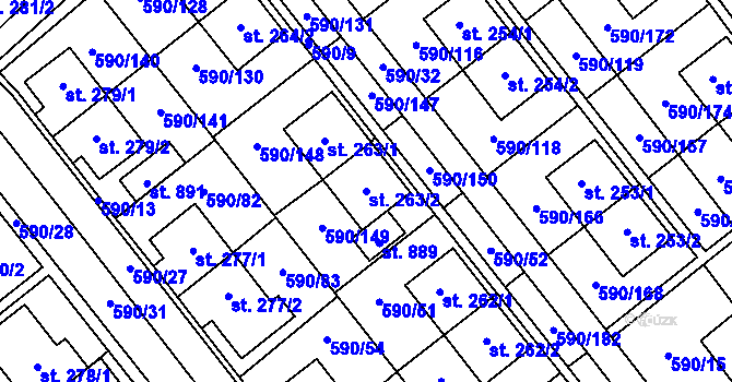 Parcela st. 263/2 v KÚ Mladcová, Katastrální mapa