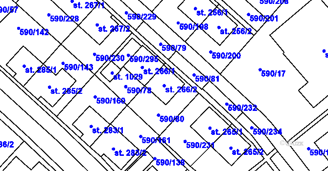 Parcela st. 266/2 v KÚ Mladcová, Katastrální mapa