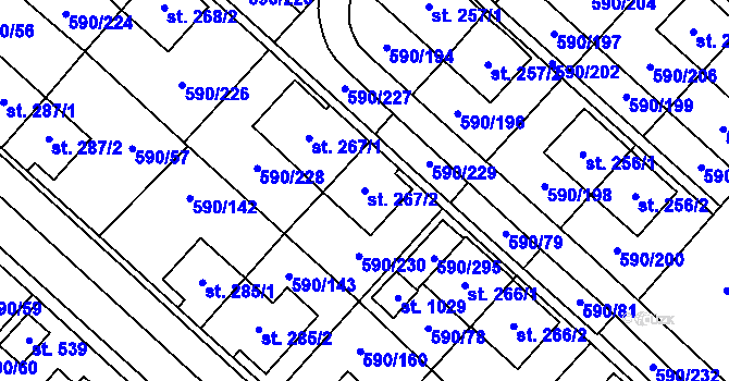 Parcela st. 267/2 v KÚ Mladcová, Katastrální mapa