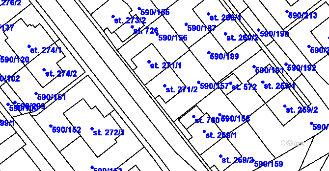 Parcela st. 271/2 v KÚ Mladcová, Katastrální mapa