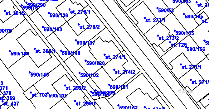 Parcela st. 274/1 v KÚ Mladcová, Katastrální mapa
