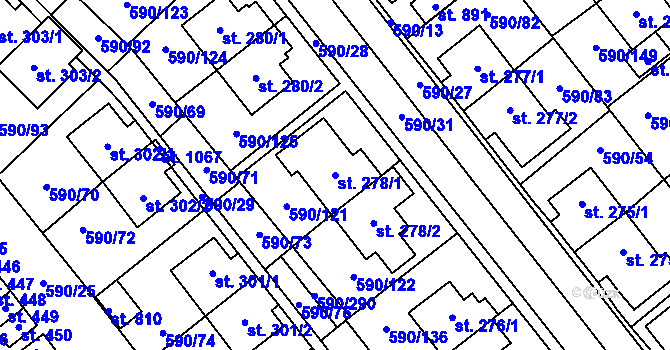 Parcela st. 278/1 v KÚ Mladcová, Katastrální mapa
