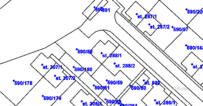 Parcela st. 288/1 v KÚ Mladcová, Katastrální mapa