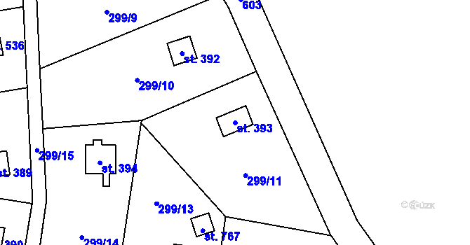 Parcela st. 393 v KÚ Mladcová, Katastrální mapa