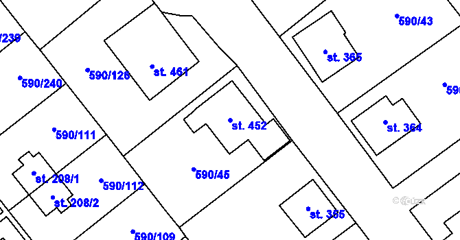 Parcela st. 452 v KÚ Mladcová, Katastrální mapa