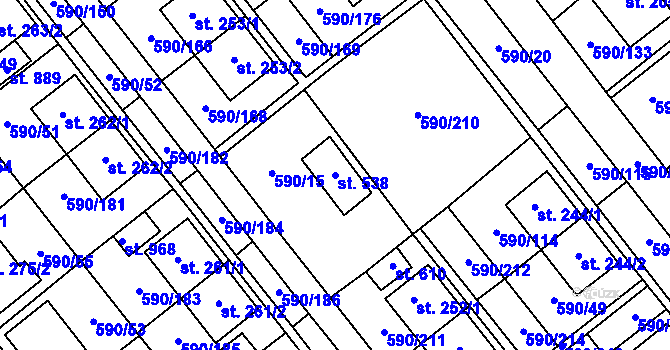 Parcela st. 538 v KÚ Mladcová, Katastrální mapa