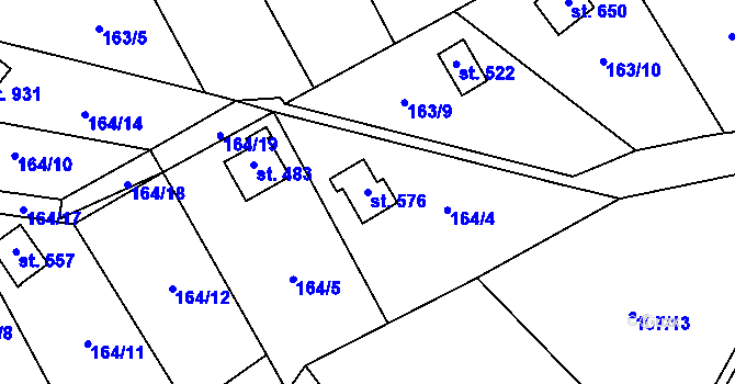 Parcela st. 576 v KÚ Mladcová, Katastrální mapa