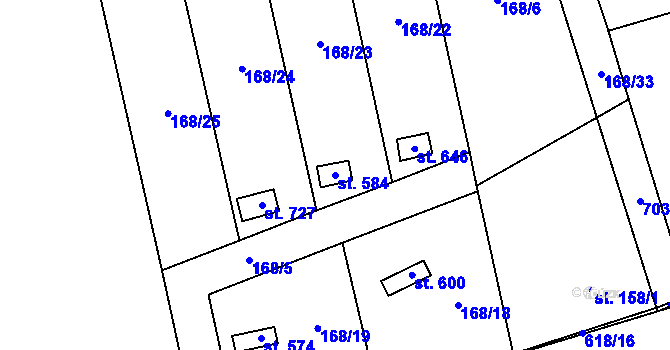 Parcela st. 584 v KÚ Mladcová, Katastrální mapa