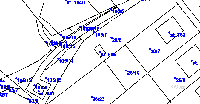 Parcela st. 585 v KÚ Mladcová, Katastrální mapa