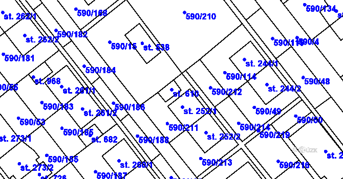 Parcela st. 610 v KÚ Mladcová, Katastrální mapa