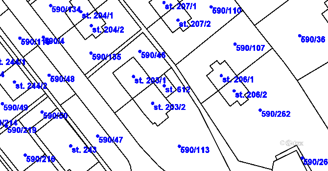 Parcela st. 612 v KÚ Mladcová, Katastrální mapa