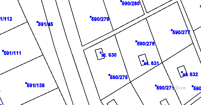 Parcela st. 630 v KÚ Mladcová, Katastrální mapa