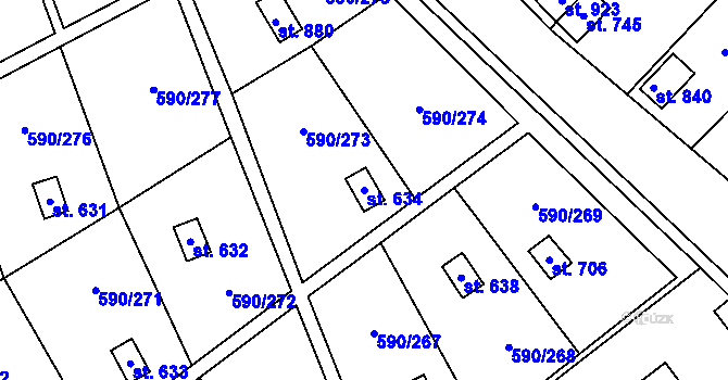 Parcela st. 634 v KÚ Mladcová, Katastrální mapa