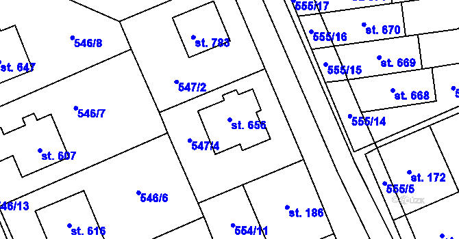 Parcela st. 656 v KÚ Mladcová, Katastrální mapa
