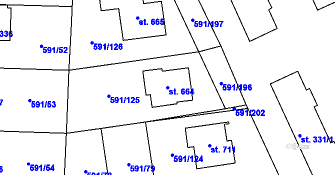Parcela st. 664 v KÚ Mladcová, Katastrální mapa