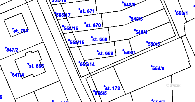 Parcela st. 668 v KÚ Mladcová, Katastrální mapa