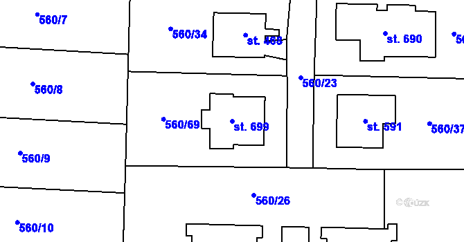 Parcela st. 699 v KÚ Mladcová, Katastrální mapa