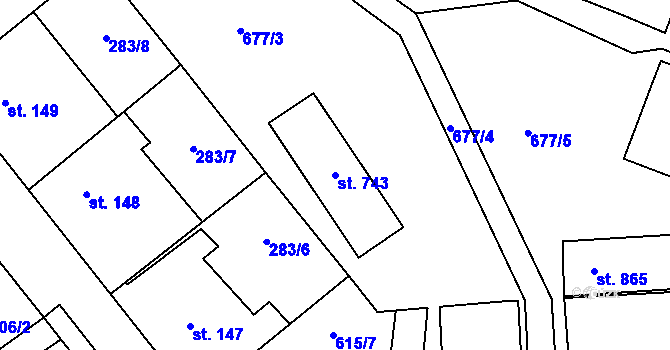 Parcela st. 743 v KÚ Mladcová, Katastrální mapa