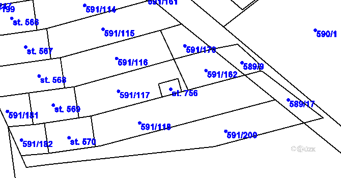 Parcela st. 756 v KÚ Mladcová, Katastrální mapa