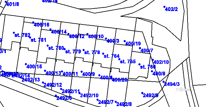 Parcela st. 764 v KÚ Mladcová, Katastrální mapa