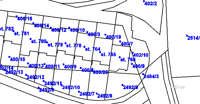 Parcela st. 765 v KÚ Mladcová, Katastrální mapa