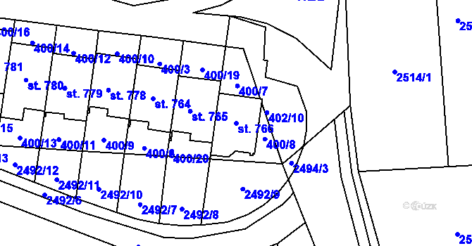 Parcela st. 766 v KÚ Mladcová, Katastrální mapa