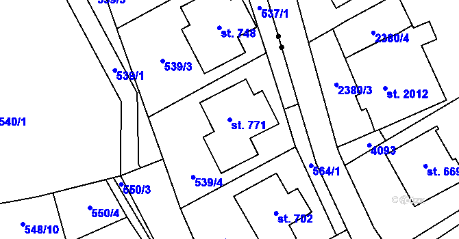 Parcela st. 771 v KÚ Mladcová, Katastrální mapa