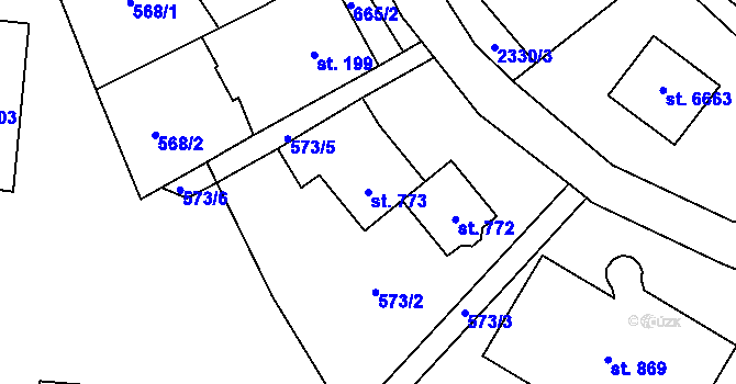 Parcela st. 773 v KÚ Mladcová, Katastrální mapa
