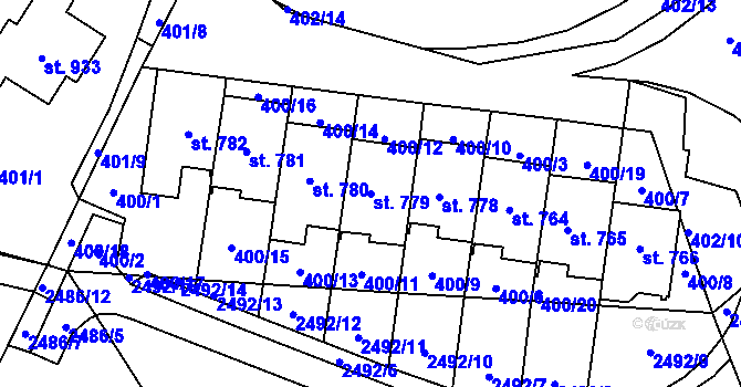 Parcela st. 779 v KÚ Mladcová, Katastrální mapa