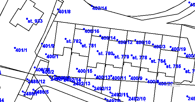 Parcela st. 780 v KÚ Mladcová, Katastrální mapa