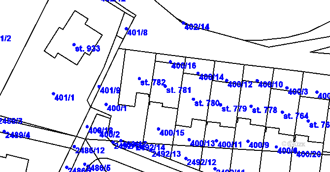 Parcela st. 781 v KÚ Mladcová, Katastrální mapa