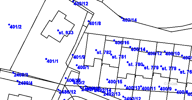 Parcela st. 782 v KÚ Mladcová, Katastrální mapa