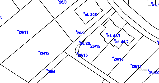 Parcela st. 26/20 v KÚ Mladcová, Katastrální mapa