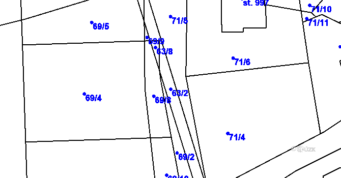 Parcela st. 63/2 v KÚ Mladcová, Katastrální mapa