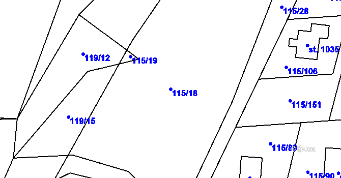 Parcela st. 115/18 v KÚ Mladcová, Katastrální mapa