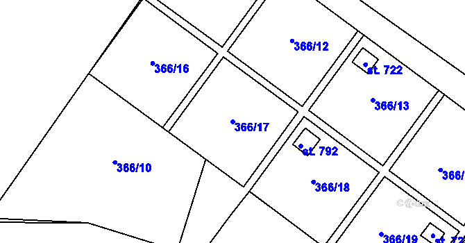 Parcela st. 366/17 v KÚ Mladcová, Katastrální mapa