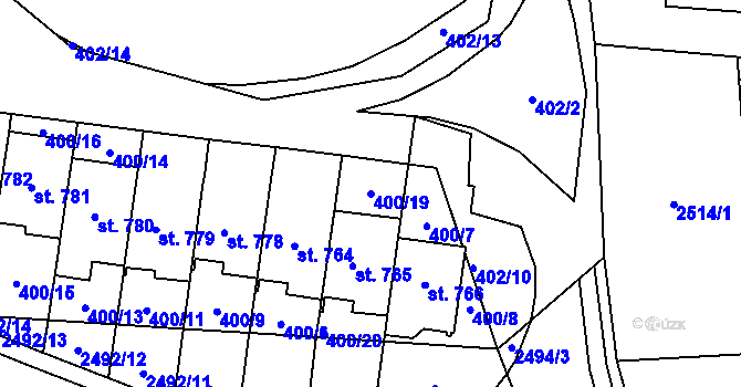 Parcela st. 400/19 v KÚ Mladcová, Katastrální mapa