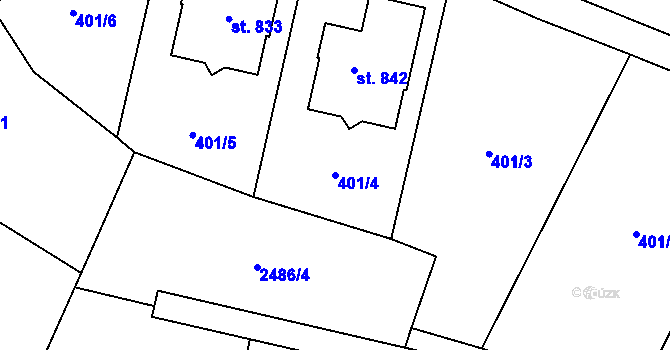 Parcela st. 401/4 v KÚ Mladcová, Katastrální mapa