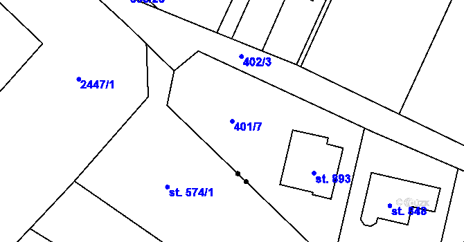 Parcela st. 401/7 v KÚ Mladcová, Katastrální mapa