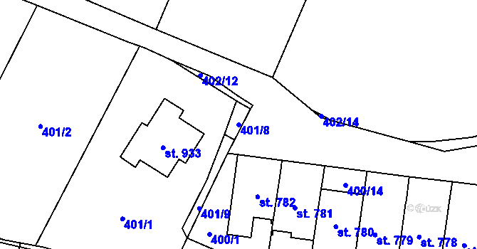 Parcela st. 401/8 v KÚ Mladcová, Katastrální mapa