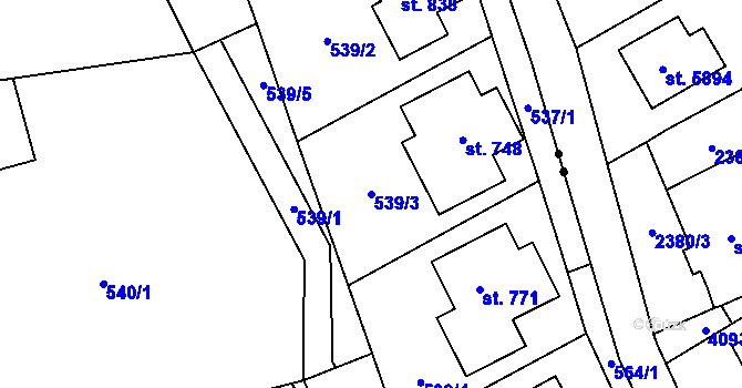 Parcela st. 539/3 v KÚ Mladcová, Katastrální mapa