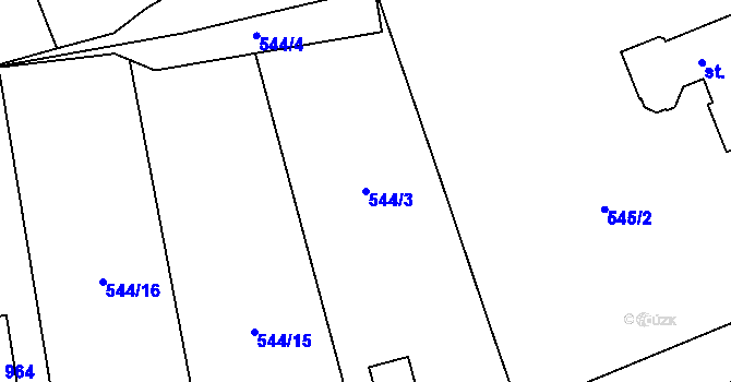 Parcela st. 544/3 v KÚ Mladcová, Katastrální mapa