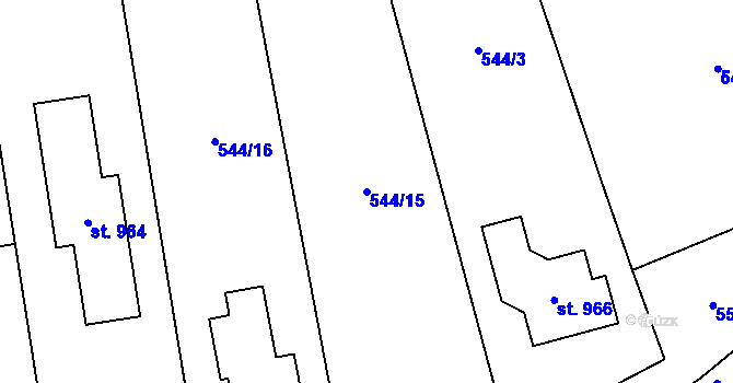 Parcela st. 544/15 v KÚ Mladcová, Katastrální mapa
