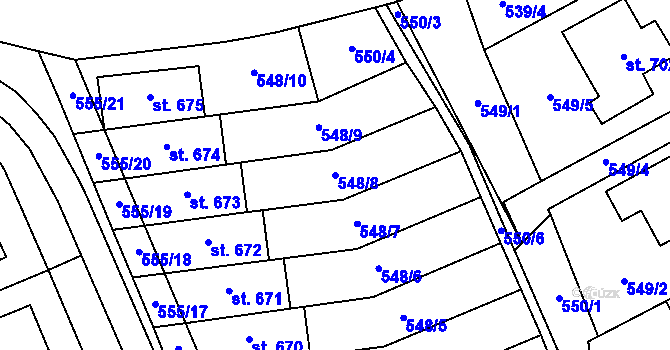 Parcela st. 548/8 v KÚ Mladcová, Katastrální mapa